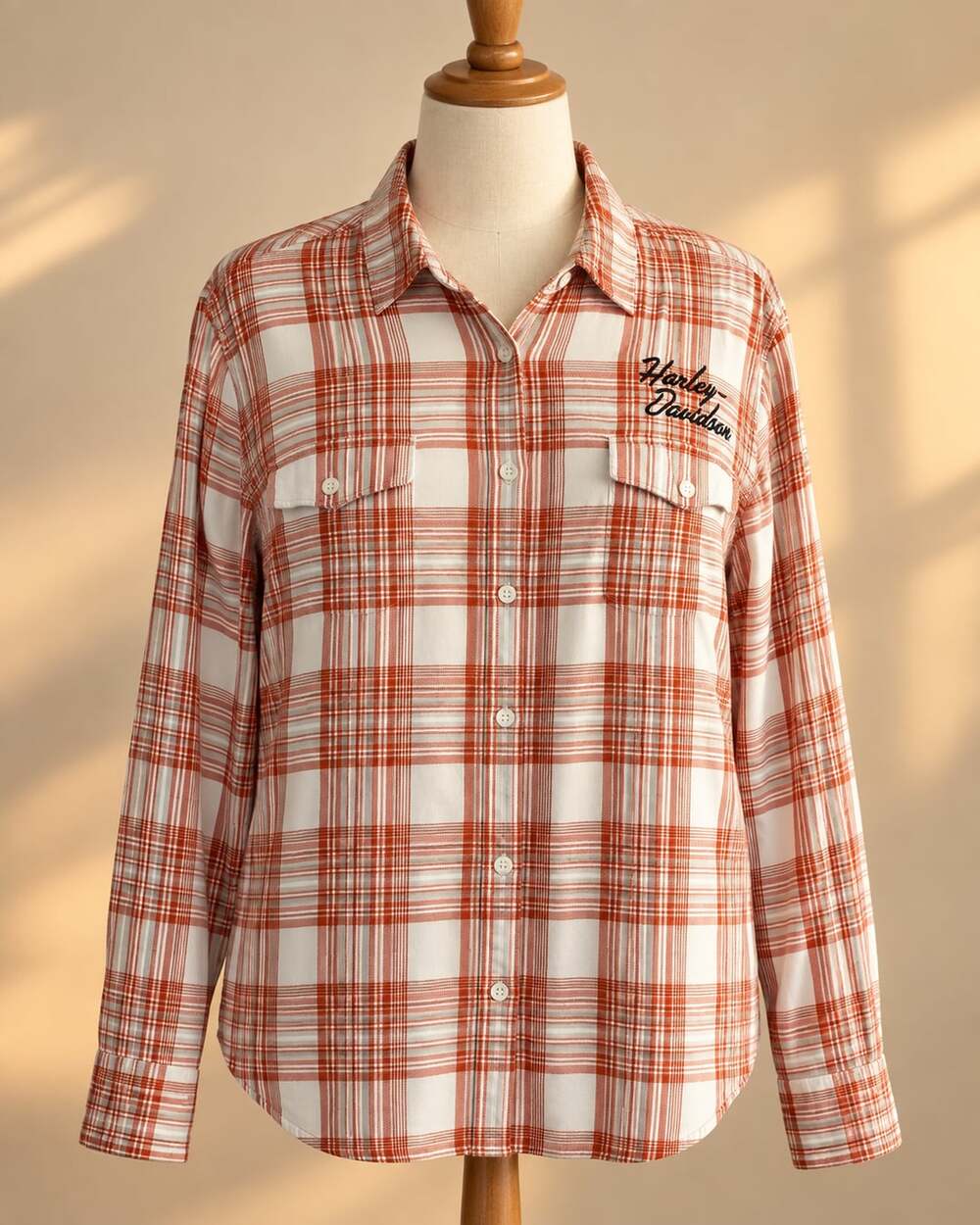 Harley Davidson 3W Plaid Shirt Bar & Shield Embroidered Biker Moto Plus